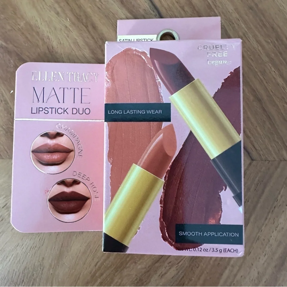 Ellen Tracy Matte Lipstick Duo - 2 Deep Rose NEW Long Lasting Smooth Wear READ